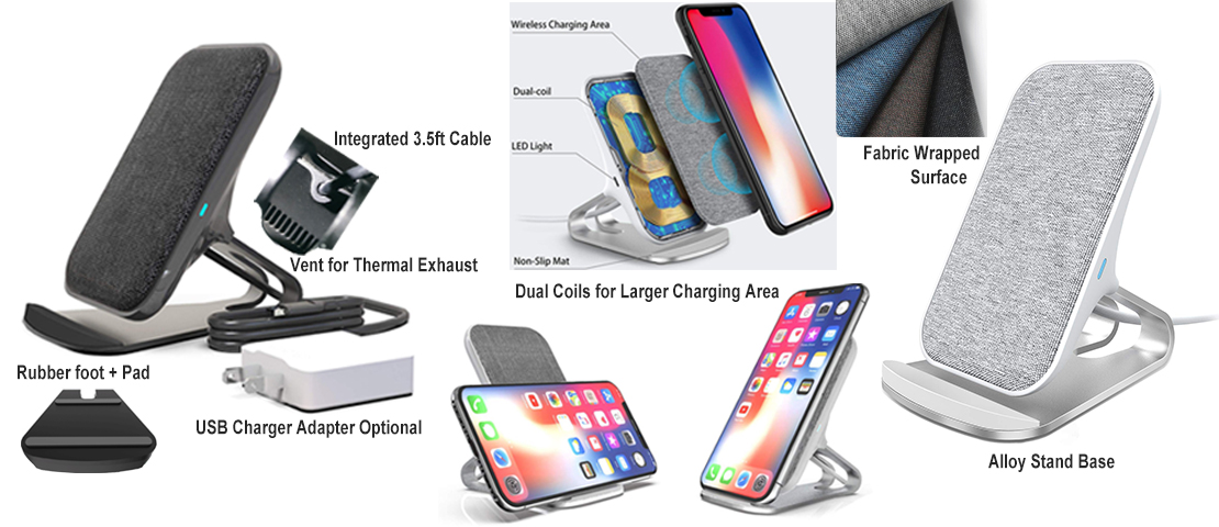 Fabric wrapped wireless charging stand Qi 