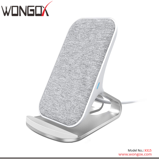 Fast Wireless Charging Dock with Fabric Wrapped Surface + Alloy Stand Base + Rubber Foot