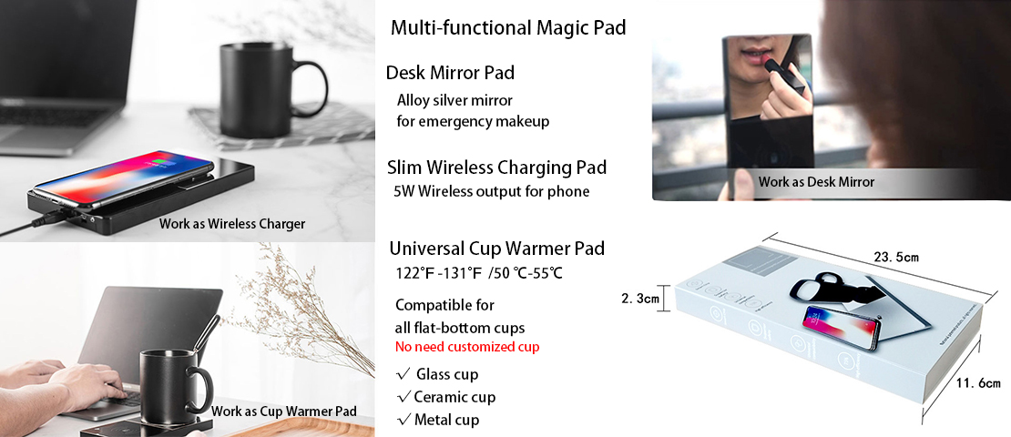 china manufacturer for wireless charigng coffee cup warmer, wireless charging mirror pad